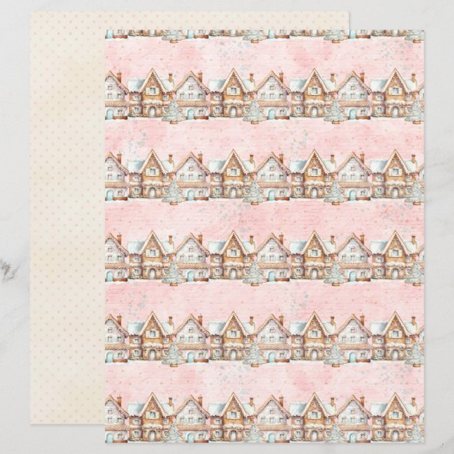 Lámina Papel de Scrapbook de Navidad Rosa Pastel Lindo (Anverso / Reverso)