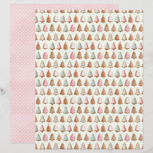 Lámina Papel de Scrapbook de Navidad Rosa Pastel Lindo (Anverso / Reverso)