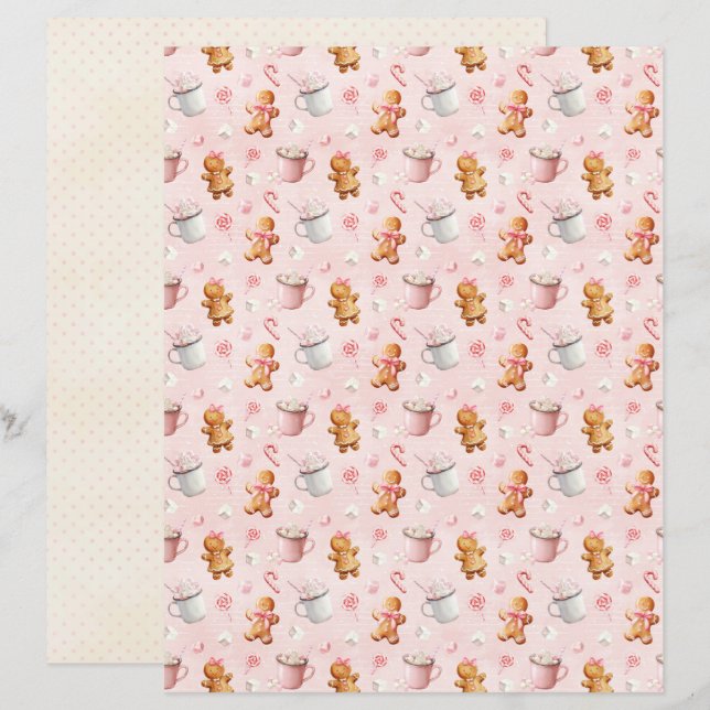 Lámina Papel de Scrapbook de Navidad Rosa Pastel Lindo (Anverso / Reverso)