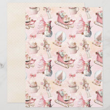 Papel de Scrapbook de Navidad Rosa Pastel Mono