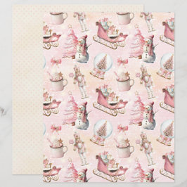 Lámina Papel de Scrapbook de Navidad Rosa Pastel Mono