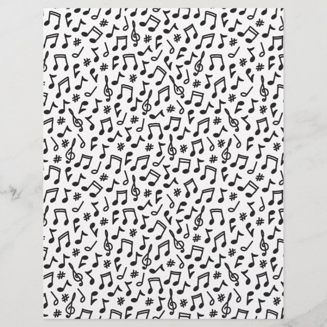 Lámina Papel de scrapbook de notas musicales en blanco y  (Anverso)