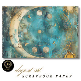 Lámina Papel de Scrapbook de Patrón Celestial de Sol y Lu
