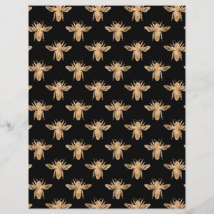 Lámina Papel de Scrapbook de Patrón de Abejas de Oro Negr
