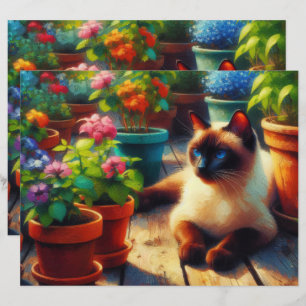 Lámina Papel de Scrapbook de Pintura de Gato Siamés en el
