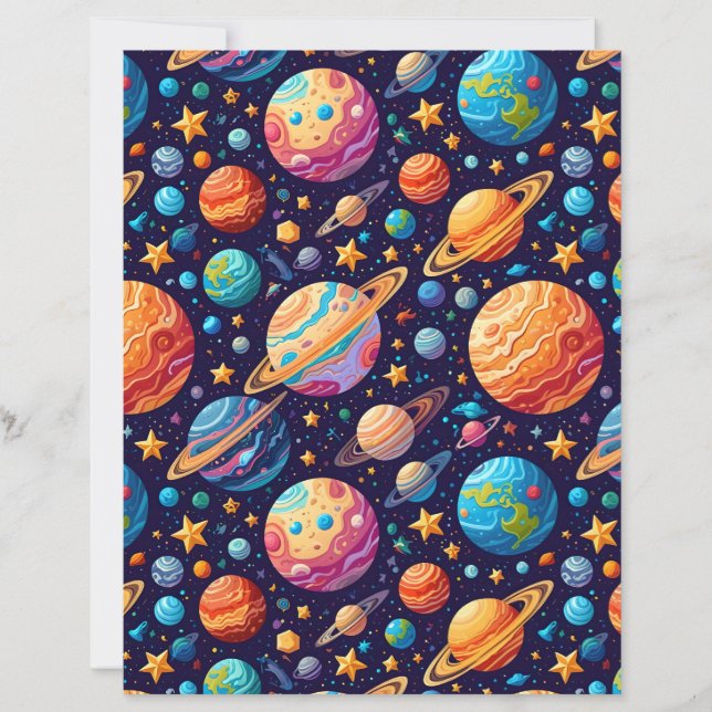 Lámina Papel de Scrapbook de Planetas de Dibujos Animados (Anverso)