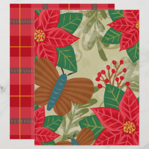 Lámina Papel de Scrapbook de Poinsettia Vintage Moderno