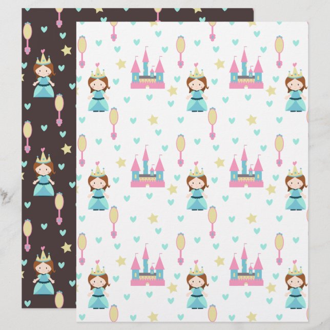 Lámina Papel de Scrapbook de Princesa con Castillo y Espe (Anverso / Reverso)