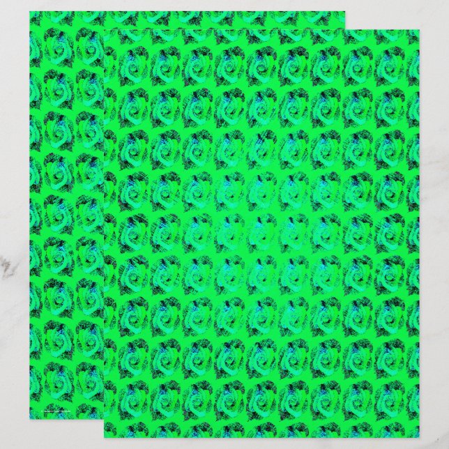 Lámina Papel de Scrapbook de Rosas Abstractas Verdes de 2 (Anverso / Reverso)