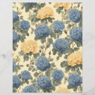 Lámina Papel de scrapbook de rosas amarillas azules vinta