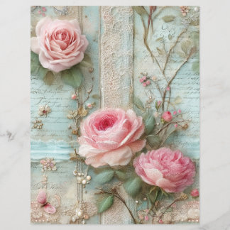 Lámina Papel de Scrapbook de Rosas Rosadas Vintage