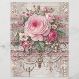 Lámina Papel de Scrapbook de Rosas Rosadas Vintage Junk J