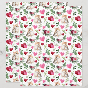 Lámina Papel de Scrapbook de San Valentín de Amor de Gato