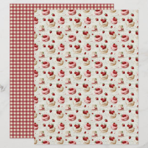 Lámina Papel de Scrapbook de Tarta de Fresa Vintage
