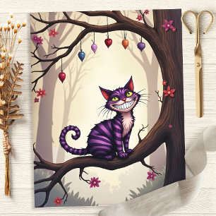 Lámina Papel de Scrapbook del Gato de Cheshire en el Árbo