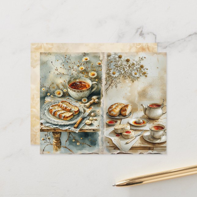 Lámina Papel de Scrapbook Desayuno Inglés Antiguo (Anverso/Reverso In Situ)