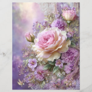 Lámina Papel de Scrapbook Diario Basura Flores Lavanda Ro