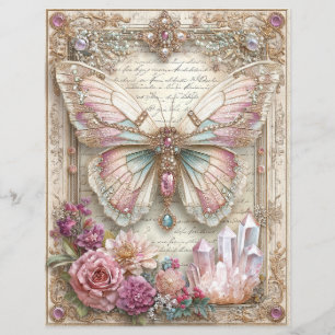 Lámina Papel de Scrapbook Diario Basura Mariposa Rosa