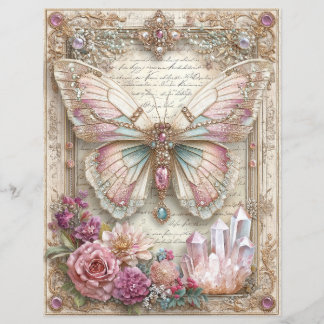 Lámina Papel de Scrapbook Diario Basura Mariposa Rosa