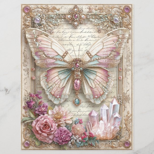 Lámina Papel de Scrapbook Diario Basura Mariposa Rosa (Anverso)