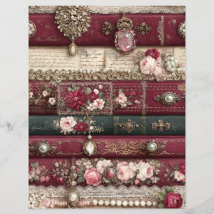 Lámina Papel de Scrapbook Diario Chatarra Crema Rojo Borg