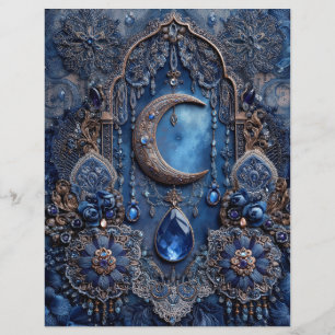 Lámina Papel de Scrapbook Diario Chatarra Encanto Luna Az