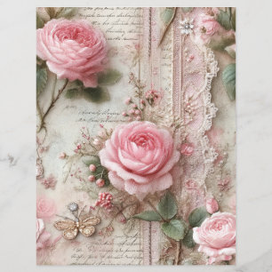 Lámina Papel de Scrapbook Diario Chatarra Rosas Rosadas V