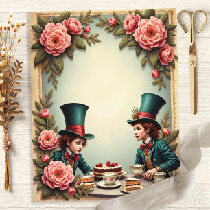 Lámina Papel de Scrapbook Fiesta del Sombrerero Loco Rosa