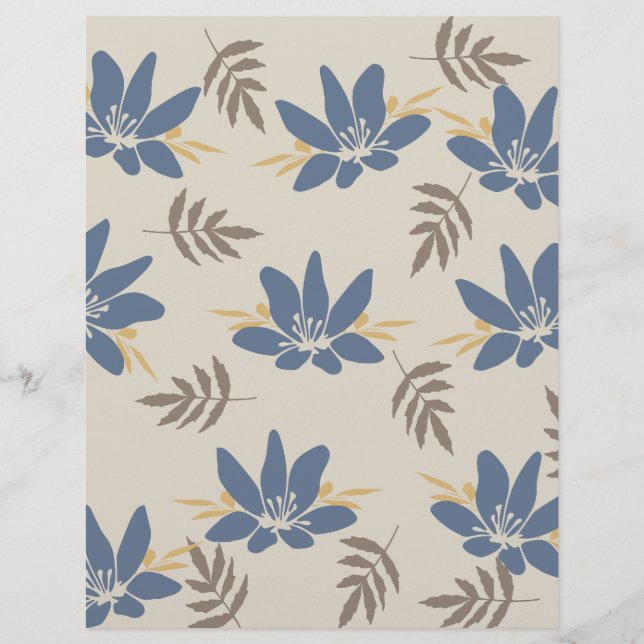 Lámina Papel de Scrapbook floral azul: (Anverso)