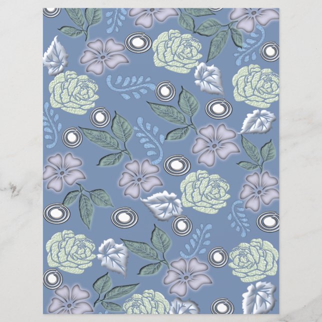 Lámina Papel de Scrapbook Floral Azul (Anverso)