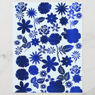 Lámina Papel de Scrapbook Floral Azul Real