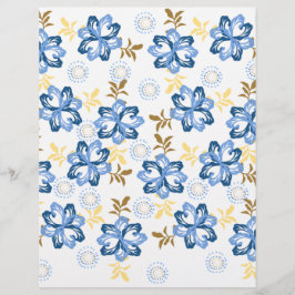 Lámina Papel de Scrapbook Floral Azul y Dorado
