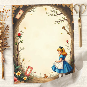 Lámina Papel de Scrapbook Floral de Alicia y el Conejo Bl