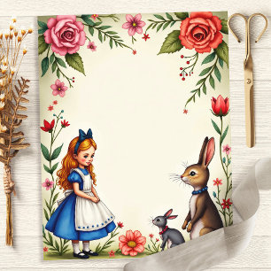 Lámina Papel de Scrapbook Floral de Alicia y los Conejos