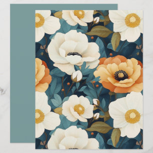 Lámina Papel de Scrapbook Floral de Amapola de Crema y Na