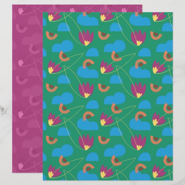 Lámina Papel de Scrapbook Floral de Nube (Anverso / Reverso)