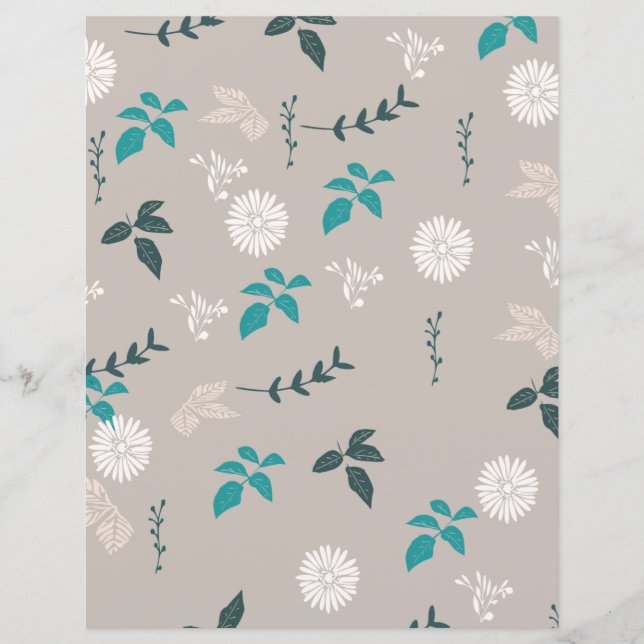 Lámina Papel de scrapbook floral gris (Anverso)