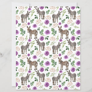 Lámina Papel de Scrapbook Floral Púrpura Burro Rústico