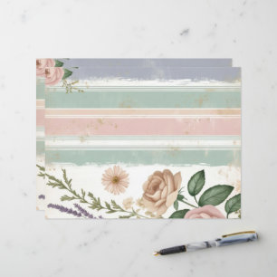 Lámina Papel de Scrapbook Floral Rayado Pastel Rosa Artes