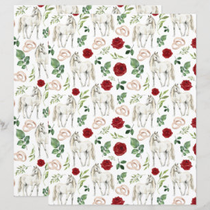 Lámina Papel de Scrapbook Floral Rojo Rústico Ecuestre