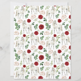 Lámina Papel de Scrapbook Floral Rojo Rústico Ecuestre