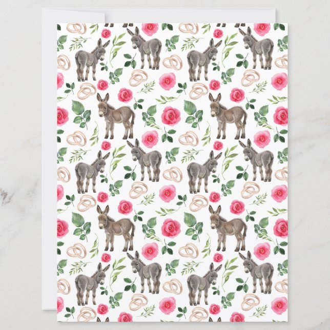 Lámina Papel de Scrapbook Floral Rosa Burro Rústico (Anverso)