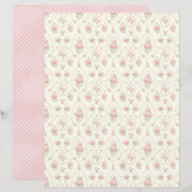 Lámina Papel de Scrapbook Floral Rosa Coquette Antiguo (Anverso / Reverso)