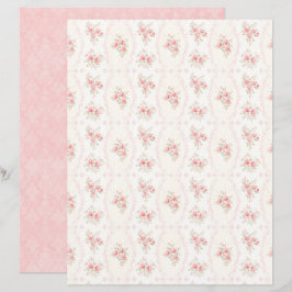 Lámina Papel de Scrapbook Floral Rosa Coquette Vintage
