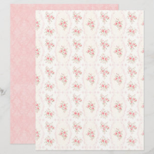 Lámina Papel de Scrapbook Floral Rosa Coquette Vintage
