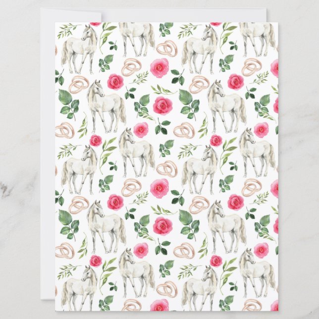 Lámina Papel de Scrapbook Floral Rosa Ecuestre Rústico (Anverso)