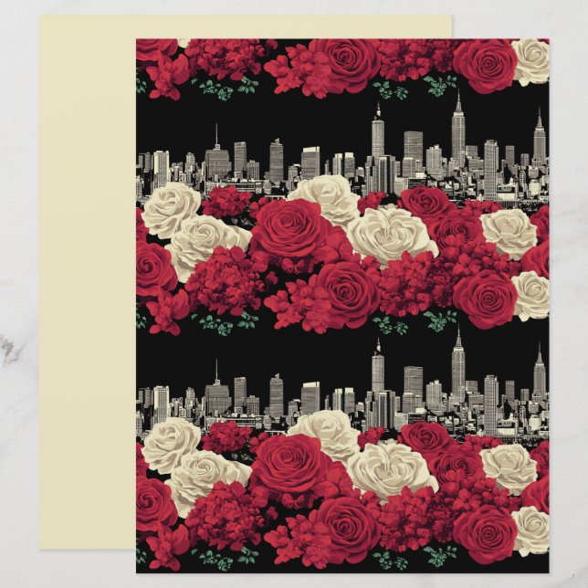 Lámina Papel de Scrapbook Floral Rosa Roja (Anverso / Reverso)