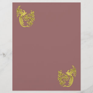 Lámina Papel de Scrapbook Flores de Ciruelo Palomas Dorad