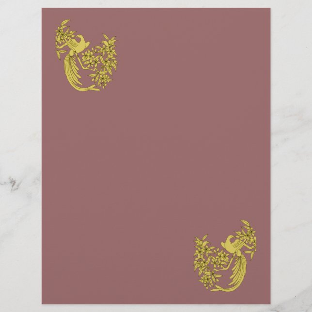 Lámina Papel de Scrapbook Flores de Ciruelo Palomas Dorad (Anverso)