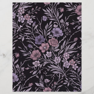 Lámina Papel de Scrapbook Flores Purpura Calavera Gótica